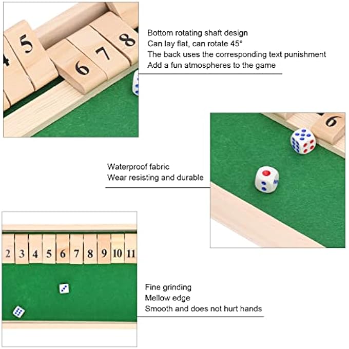 rayihni DICE BOARD GAME, 12PCS NUMBER TILES WOODEN FLIP GAME WITH PUNISHMENT TEXT, PORTABLE PARTY TOY, FOR BARS KTV TEA HOUSE - Image 4